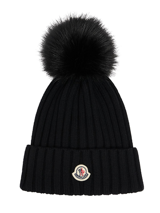 Moncler: Logo virgin wool pom pom beanie