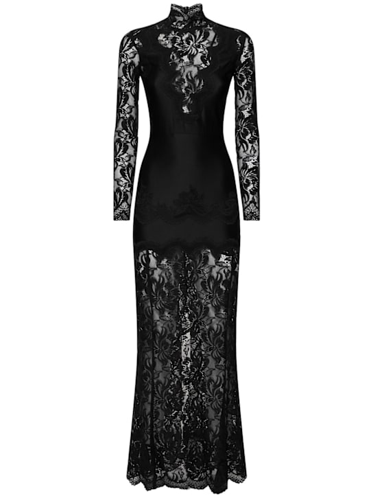 Rabanne: Robe longue en dentelle à col roulé