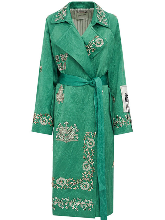 ERDEM: Embellished textured satin trench coat