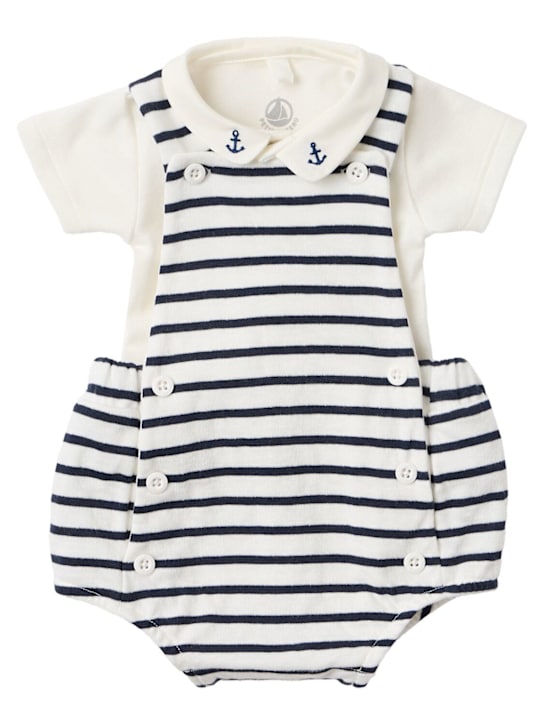 Petit Bateau: Striped cotton overalls & shirt