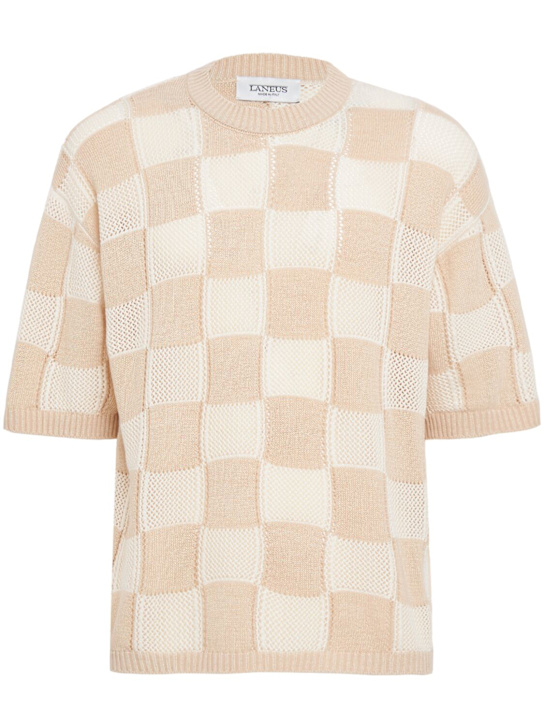 Laneus: Knitted cotton blend t-shirt