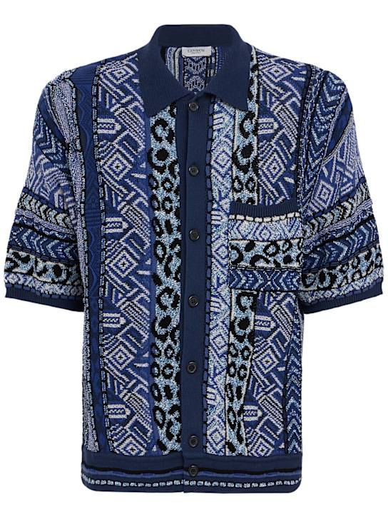 Laneus: Knitted cotton blend short sleeve shirt