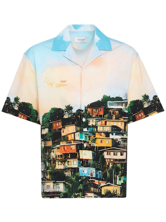 Laneus - Printed boxy fit cotton bowling shirt