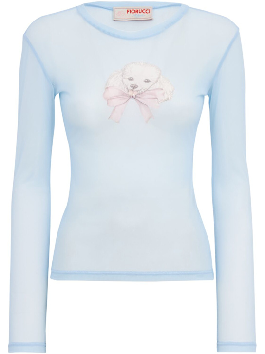 FIORUCCI: Poodle print long sleeve tulle top