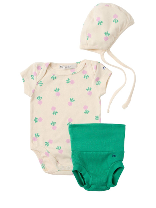 Bobo Choses: Cotton blend romper, diaper cover & hat