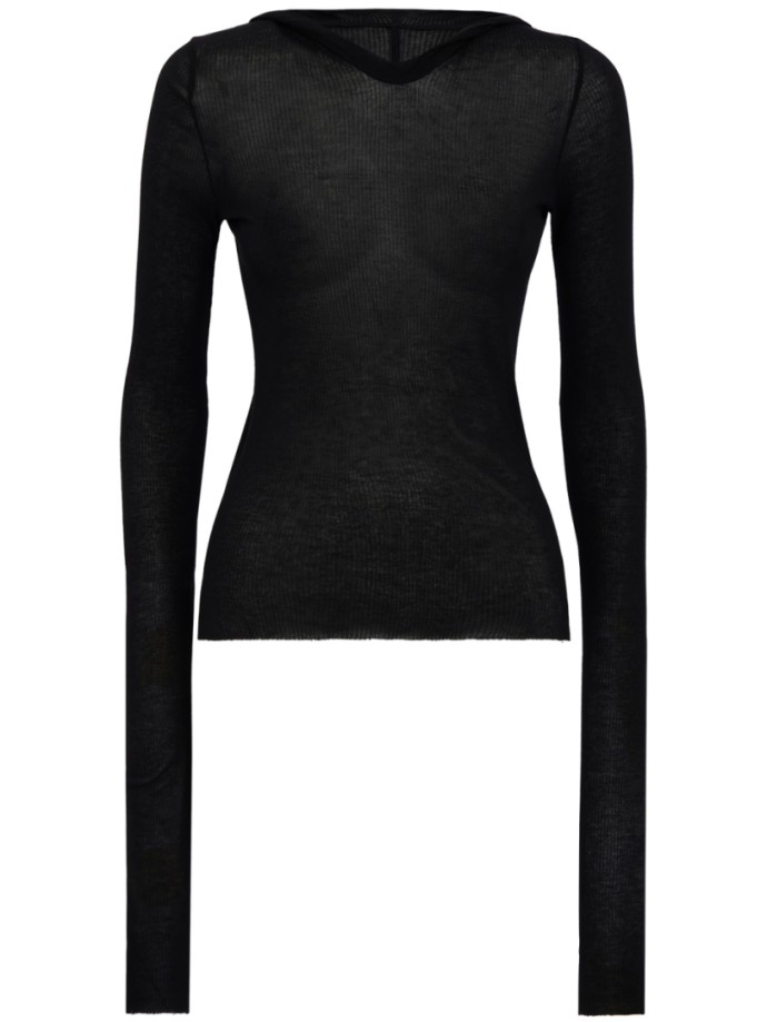 cropped hooded rib t-shirt