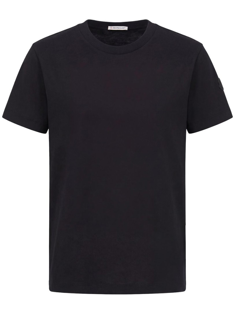 Moncler: Besticktes Logo Baumwoll-T-Shirt