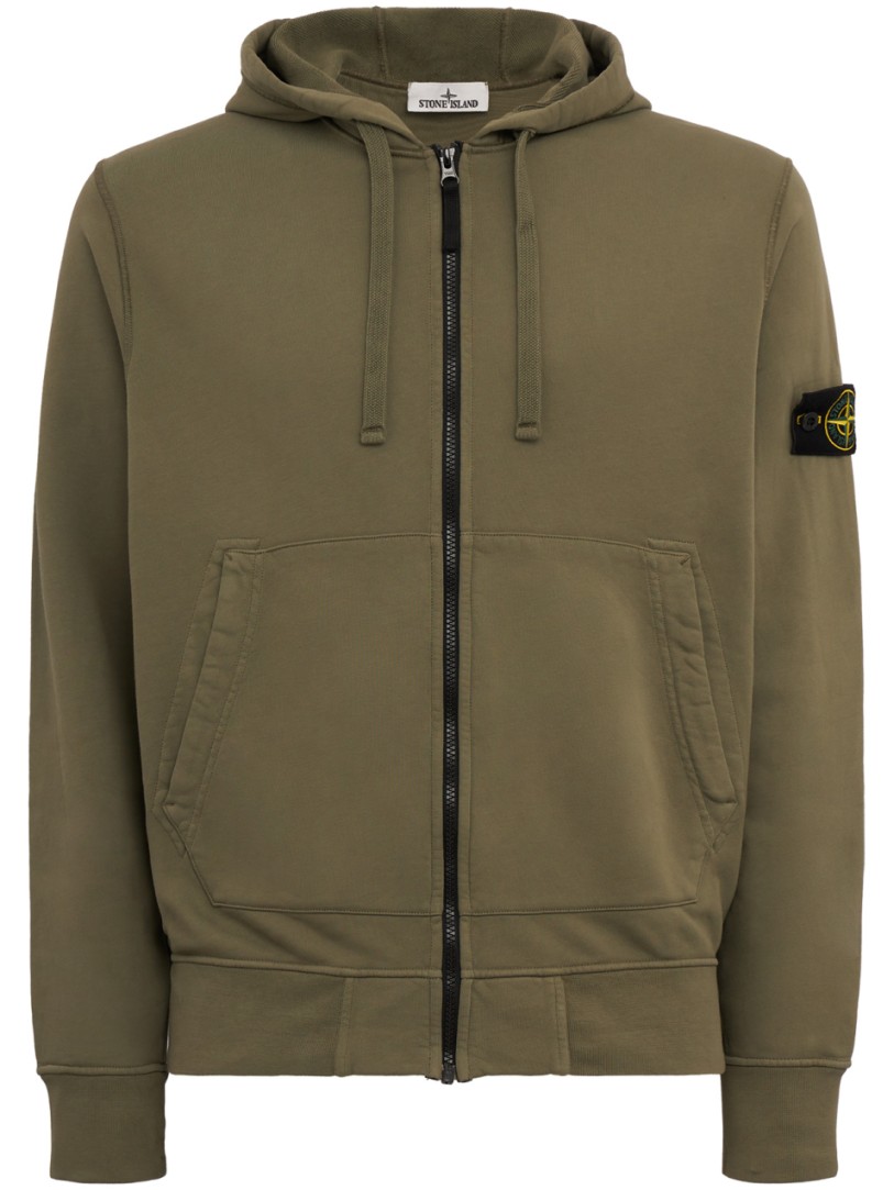 Stone Island: Sudadera con cremallera de algodón con logo