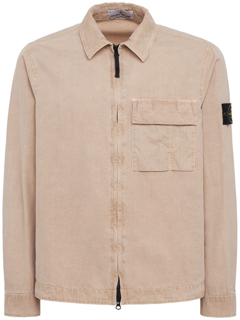 Stone Island: Logo cotton zip-up shirt