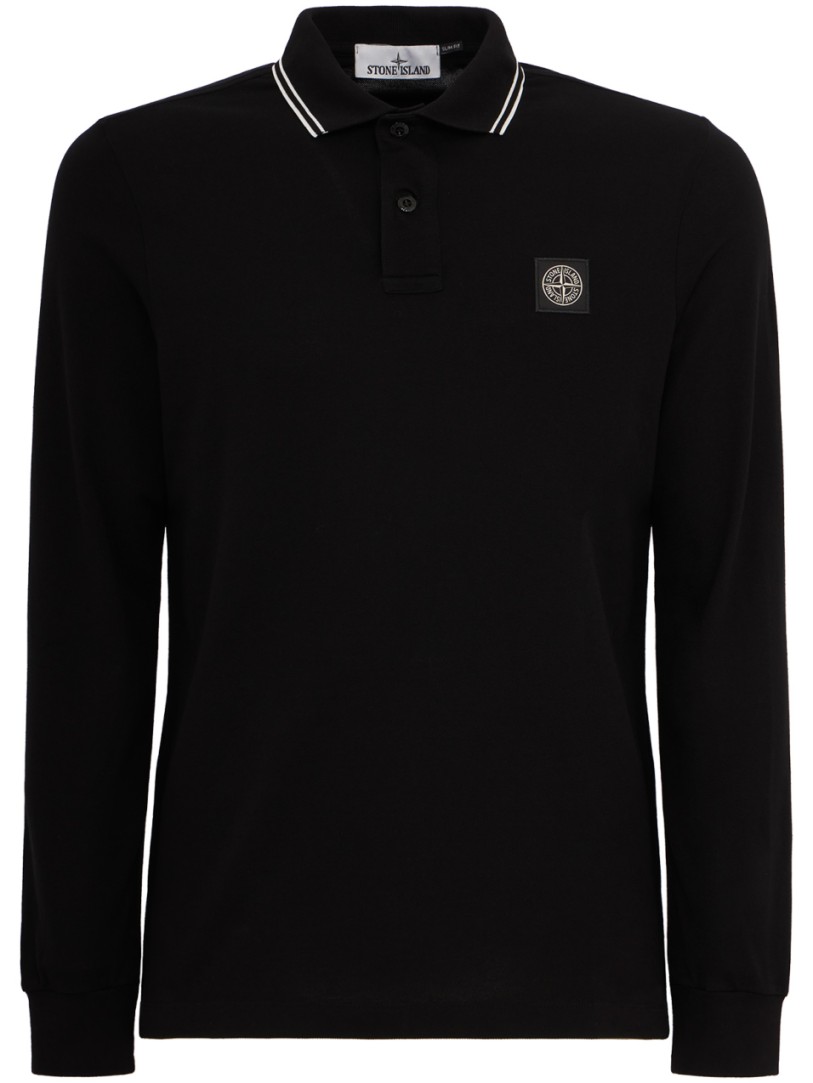 Stone Island: Logo patch cotton polo shirt
