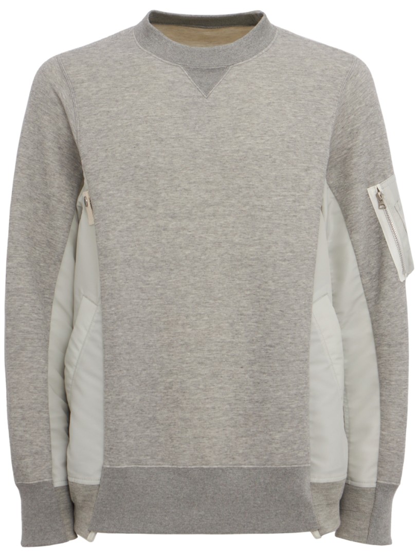 Sacai: Sudadera de esponja x pullover de twill de nailon