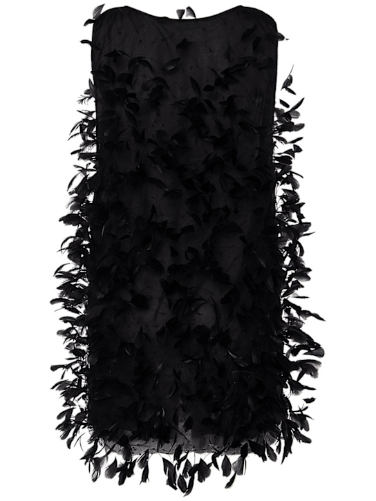 Max Mara: Vestido mini de chifón de seda y plumas