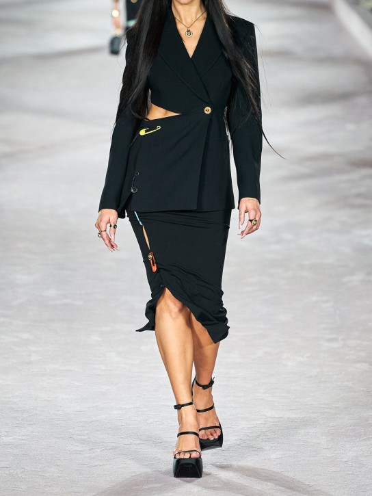 Versace: Sandales compensées en satin 160 mm