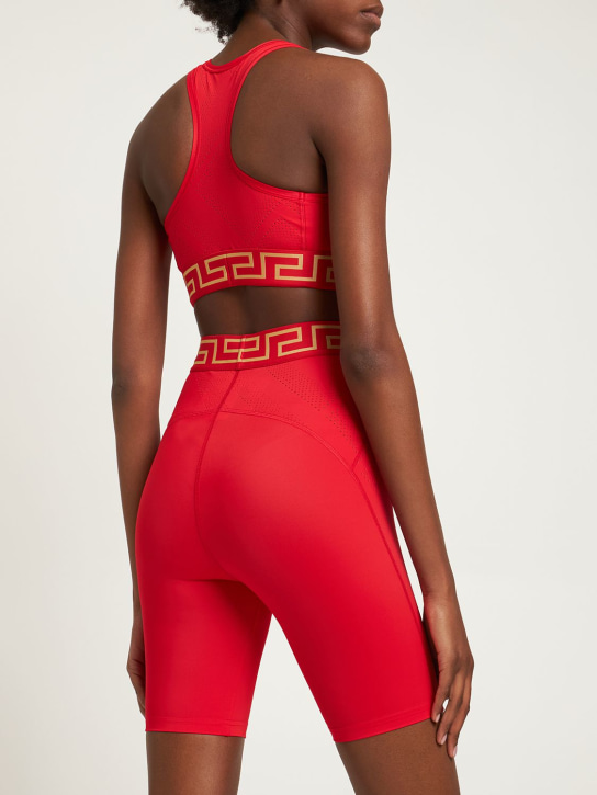 Versace: Brassière en tissu technique stretch à logo Greca