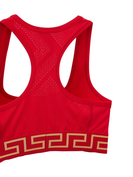 Versace: Brassière en tissu technique stretch à logo Greca