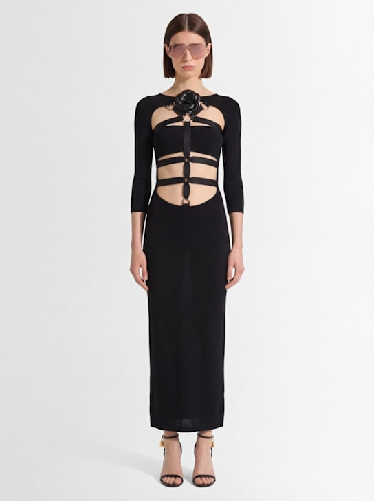 Roberto Cavalli - Robe longue en crêpe de laine stretch