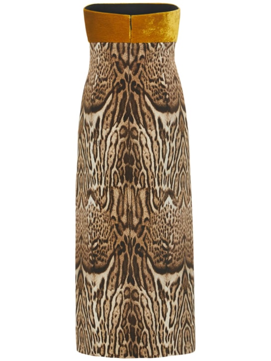Roberto Cavalli: Robe midi en velours et cady imprimé