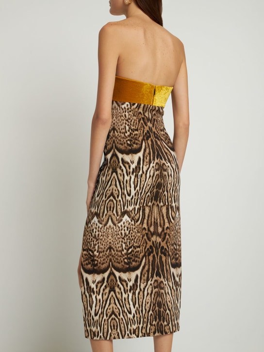 Roberto Cavalli: Robe midi en velours et cady imprimé