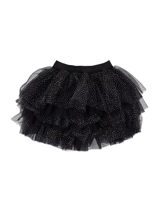 Balmain: Falda de tul con glitter y logo