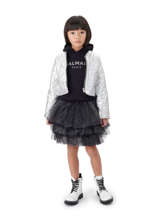 Balmain: Falda de tul con glitter y logo