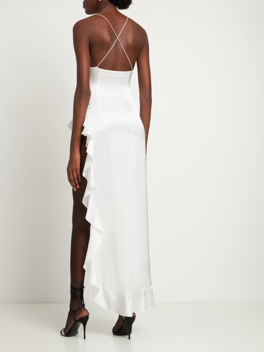 Alessandra Rich: Robe longue en satin de soie avec fente latérale