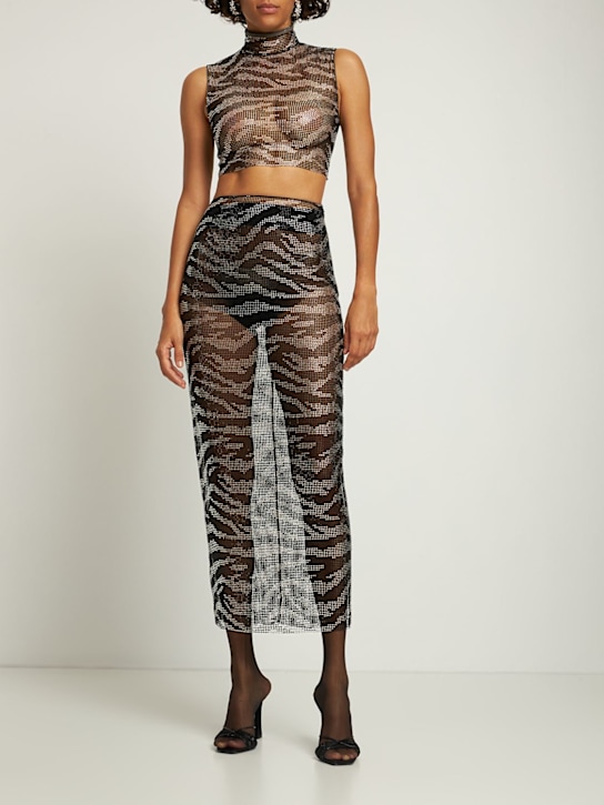 Alessandra Rich - Crystal zebra net midi skirt