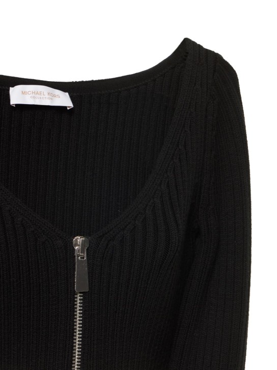 Michael Kors Collection: Crop top in maglia di lana a costine con zip