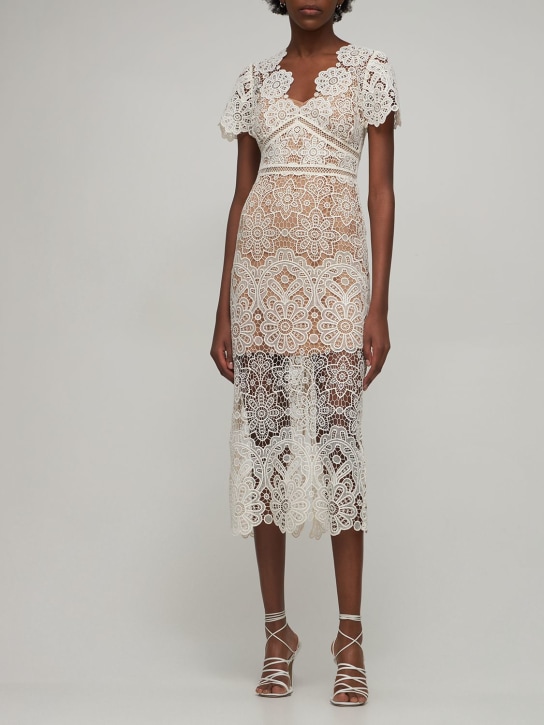 Self-portrait - Robe midi en dentelle florale