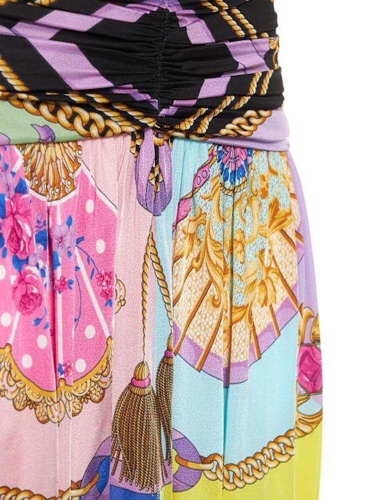 Versace: Jupe courte en viscose imprimée plissée Fan