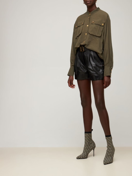 Balmain - Short en cuir taille haute avec ceinture