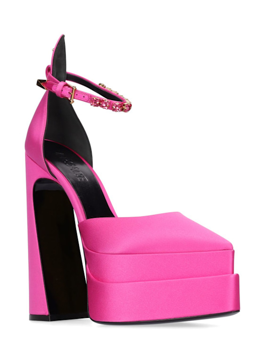 Versace: Escarpins compensés en satin embelli 160 mm