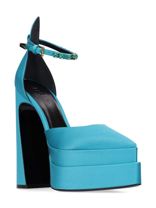 Versace: Zapatos de tacón de satén con plataforma 160mm