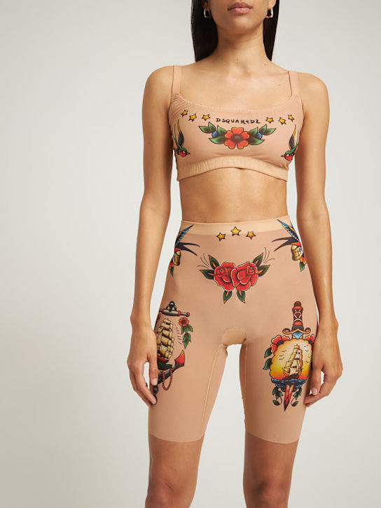 Dsquared2 - Tattoo printed sheer tulle bike shorts