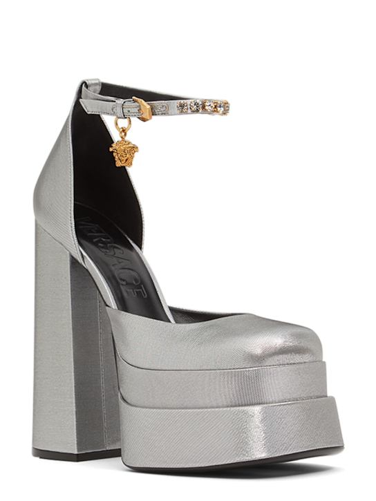 Versace: Escarpins compensés en lurex 155 mm