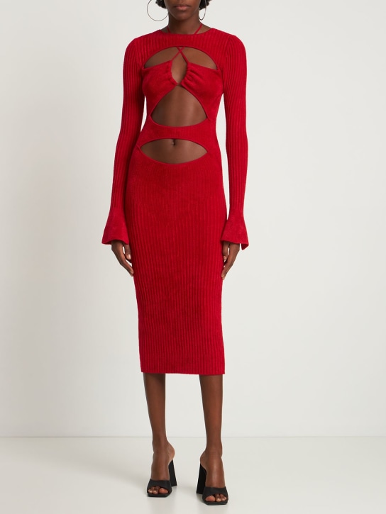 Andreadamo - Geripptes, gestricktes Samtkleid mit Ausschnitt