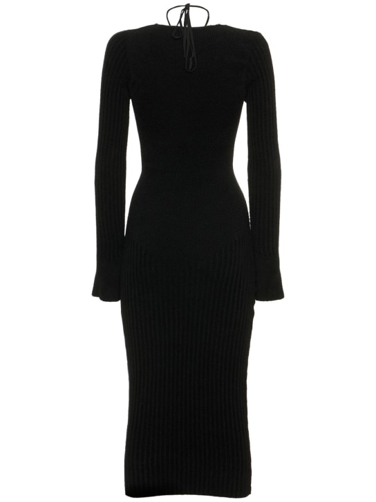 Andreadamo: Ribbed knit velvet midi dress w/cut out