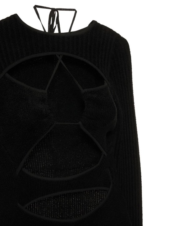 Andreadamo: Ribbed knit velvet midi dress w/cut out