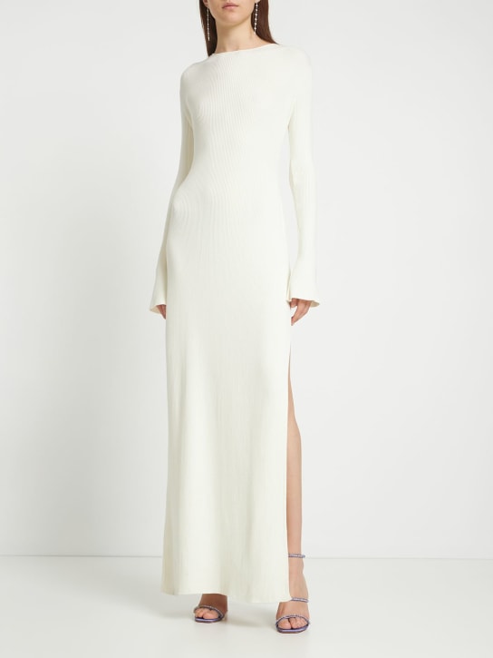 Mach & Mach: Robe longue dos nu en maille stretch côtelée
