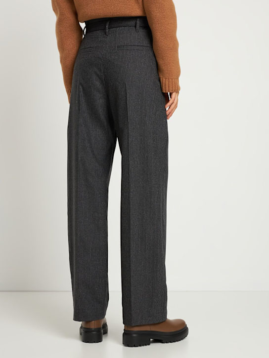 Brunello Cucinelli: Pinstriped wool flannel pants w/ belt