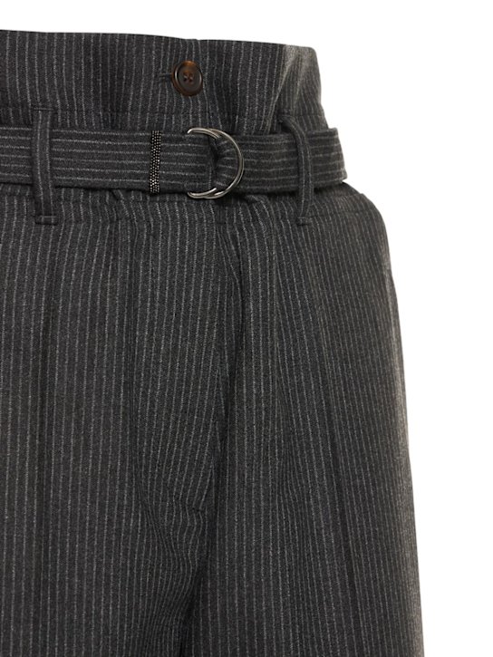 Brunello Cucinelli: Pinstriped wool flannel pants w/ belt