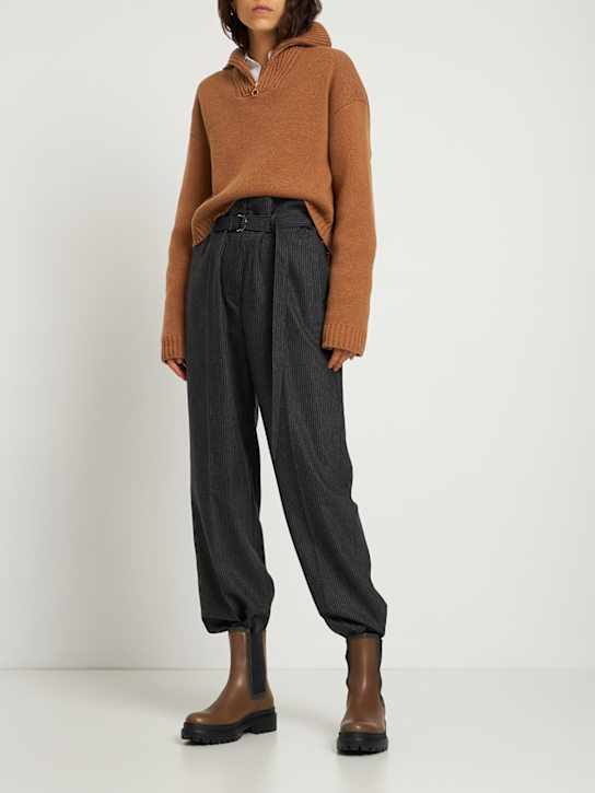 Brunello Cucinelli - Pinstriped wool flannel pants w/ belt