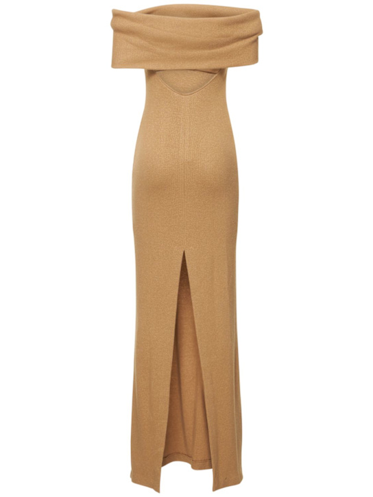 Brandon Maxwell: Wool blend rib knit off-shoulder dress
