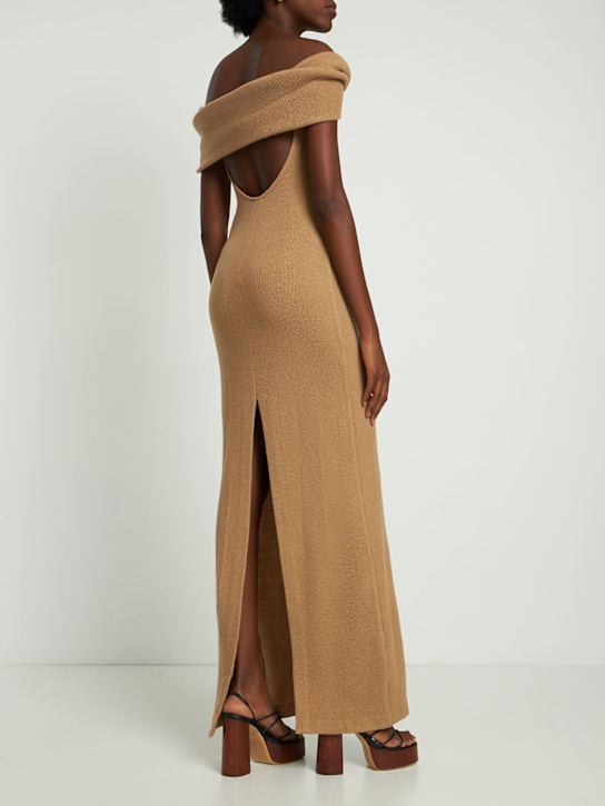 Brandon Maxwell: Wool blend rib knit off-shoulder dress