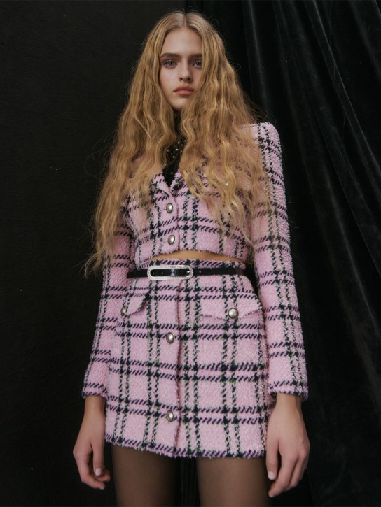 Alessandra Rich: Chaqueta cropped de tweed de seda con lentejuelas