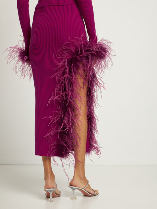 Giuseppe Di Morabito: Knitted wool midi skirt w/ feathers