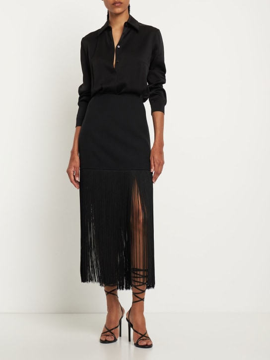 Michael Kors Collection - Jupe midi en crêpe de sable à franges