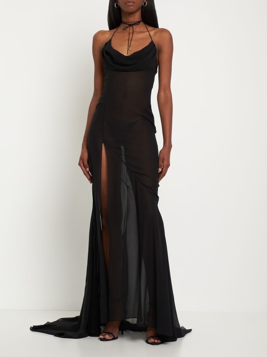 Alessandra Rich: Vestito in seta georgette con strascico