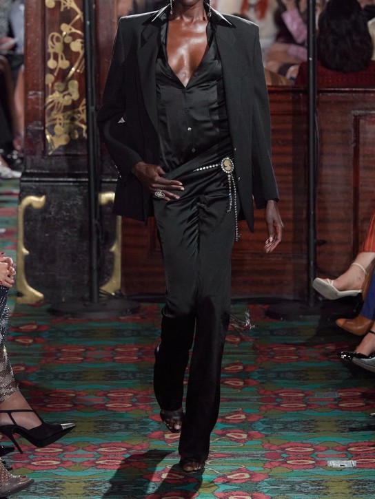 Alessandra Rich: Hose aus Seidensatin mit ausgestelltem Bein