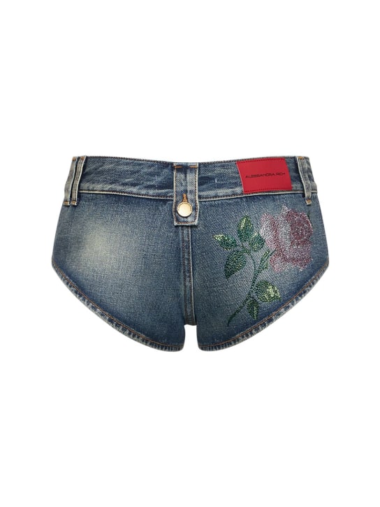 Alessandra Rich: Shorts in denim di cotone / cristalli