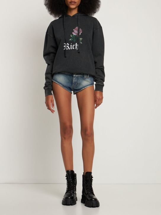 Alessandra Rich - MINISHORTS AUS BAUMWOLLDENIM MIT KRISTALLEN